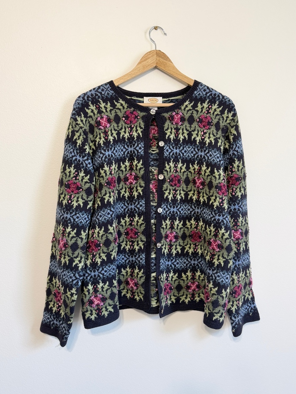 Talbots Vintage Floral Embroidered Cardigan Sweater Size Large Women’s